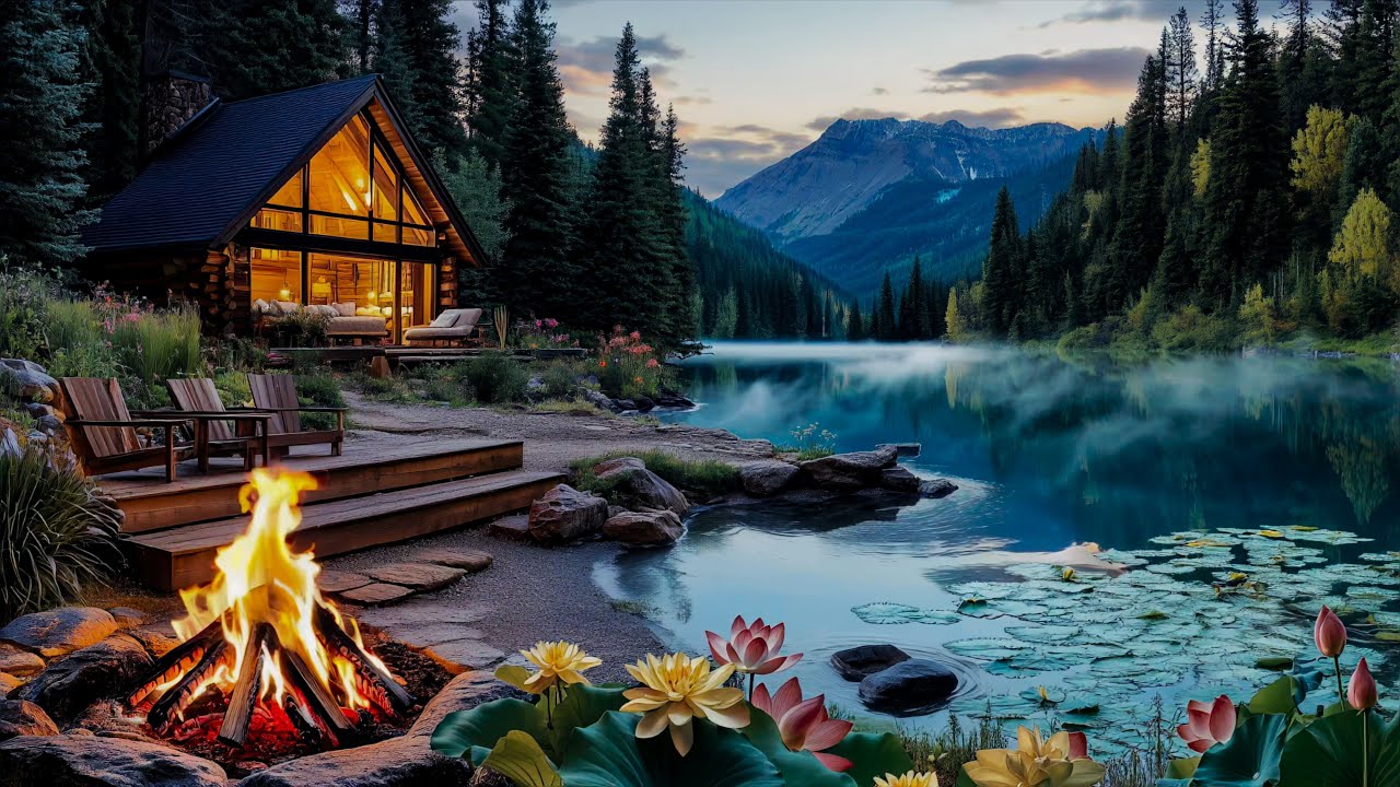Ultra Relaxing Cabin Lake Ambience (4K - HDR ) | Nature Sounds Only