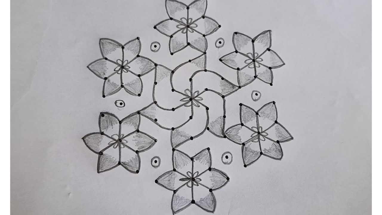 11*6 Dots Beautiful Flower Rangoli🍁 Simple Kolam🍁 Muggulu design🍁 Easy Rangoli🍁