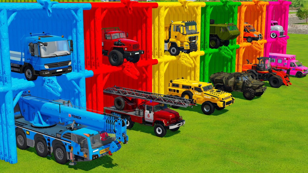 TRANSPORTING TRUCKS, FIRE ENGINE, TANK & CONSTRUCTION VEHICLES WITH TRUCKS! - Farming Simulator 22