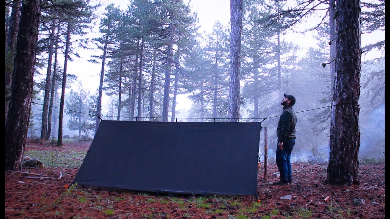 ŞİDDETLİ YAĞMURDA TEK BAŞINA BUSHCRAFT KAMPI/ASMR