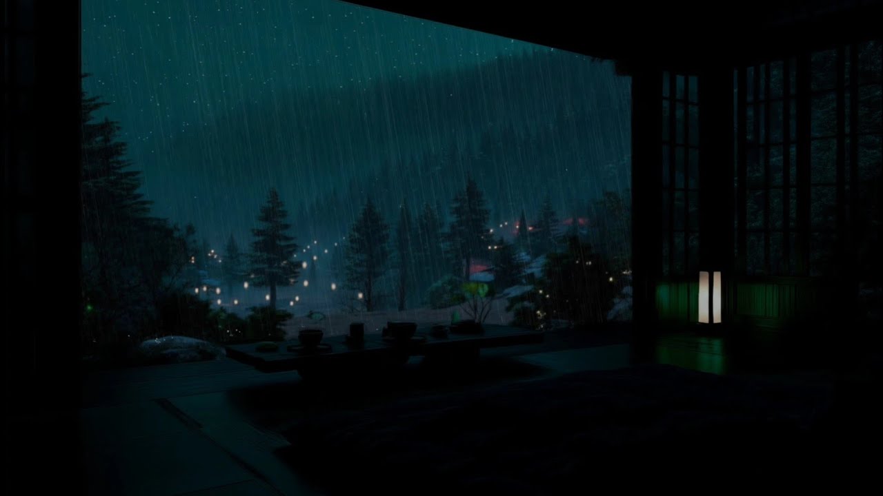 Peacefull Night Rain Sounds at a Forest Cabin 🌧 (No Ads) | Dark Bedroom for Deep Sleep & Relax