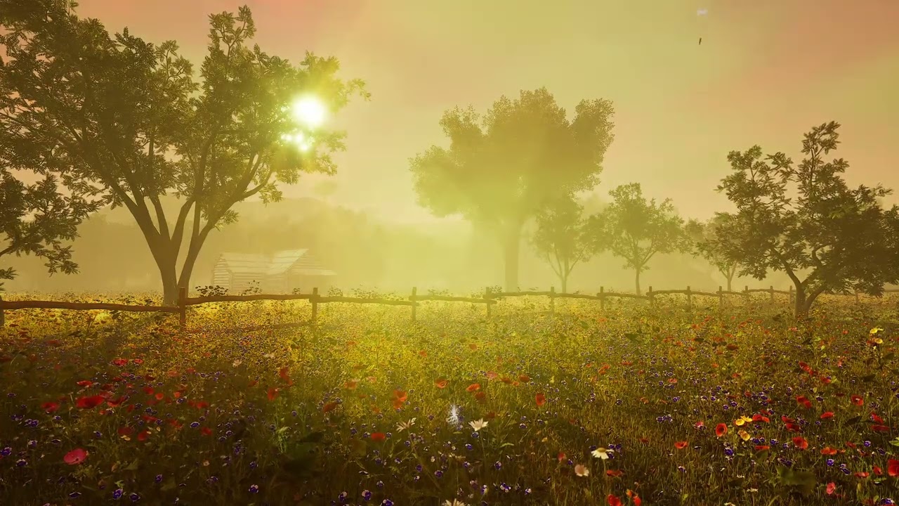 Spring Meadows Ambience - Birdsong, Rustling Trees, Morning Sun, Video for Relaxation and Sleep