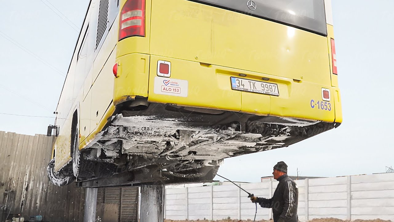 Really Smart Solution they Found to Deep Clean Massive Mercedes Bus