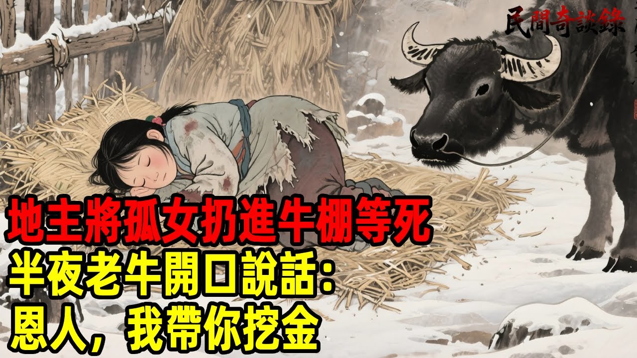 地主將孤女扔進牛棚等死，半夜老牛開口說話：恩人，我帶你挖金！【民間奇談錄】#民間故事 #台灣傳說 #懸疑故事 #銀髮頻道 #懷舊故事 #助眠故事