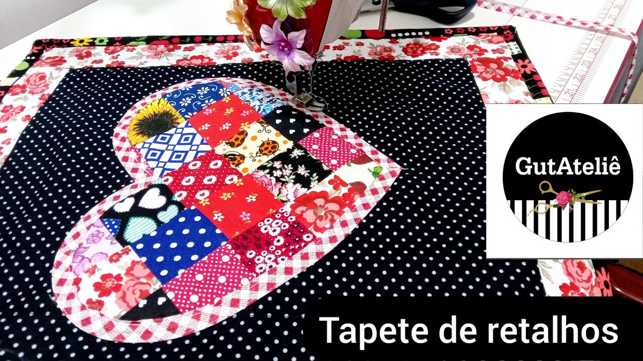 #Tapete para 🎁 presentear dois ❤️❤️corações com retalhos pequenos ficou lindo/TAPETE DE RETALHOS/