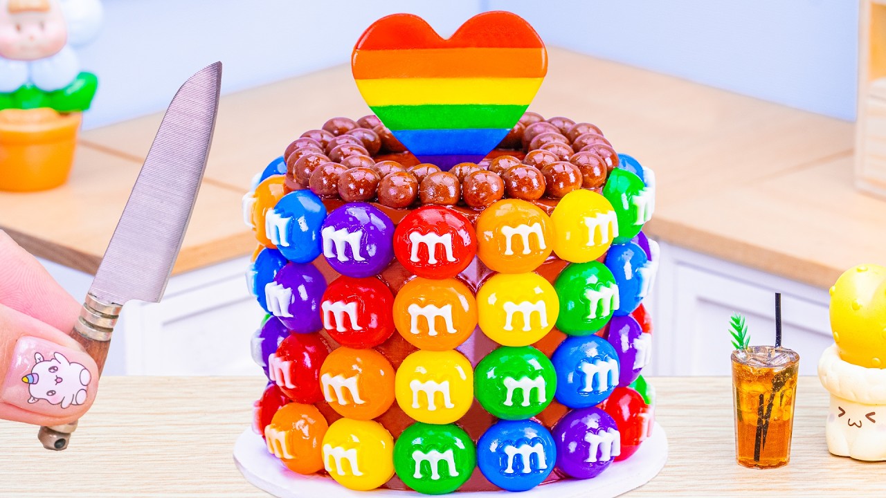 Miniature Rainbow Cake Decorating 🍫🌈 Miniature Fresh Rainbow M&M Cake by Sara Mini Cake