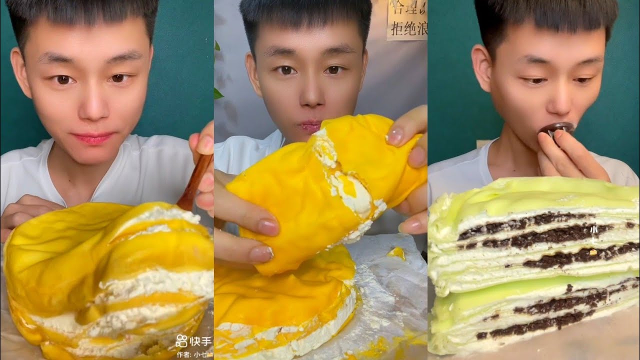 ASMR Custard Creamy Crepe Roll Cake Mukbang🎂♥️Eating Show เครปโรล​ 먹방#asmr#mukbang#crepe#cake#friday