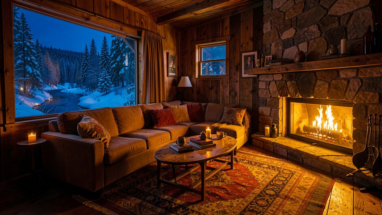 Cozy Winter Mountain Cabin 🕯️ Jazz Relaxing Music & Crackling Fireplace for a Warm Mood