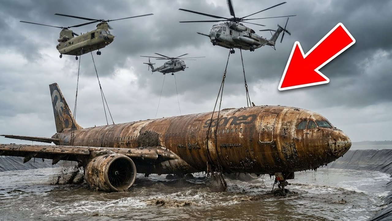 Recovering a Rusted Airbus A330 900neo from a Muddy Seabed Basin Excavating & Restoring