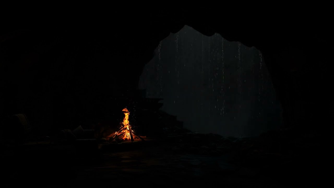 Cozy Cave - Rain, Fireplace & Thunderstorm Sounds to Sleep Instantly
