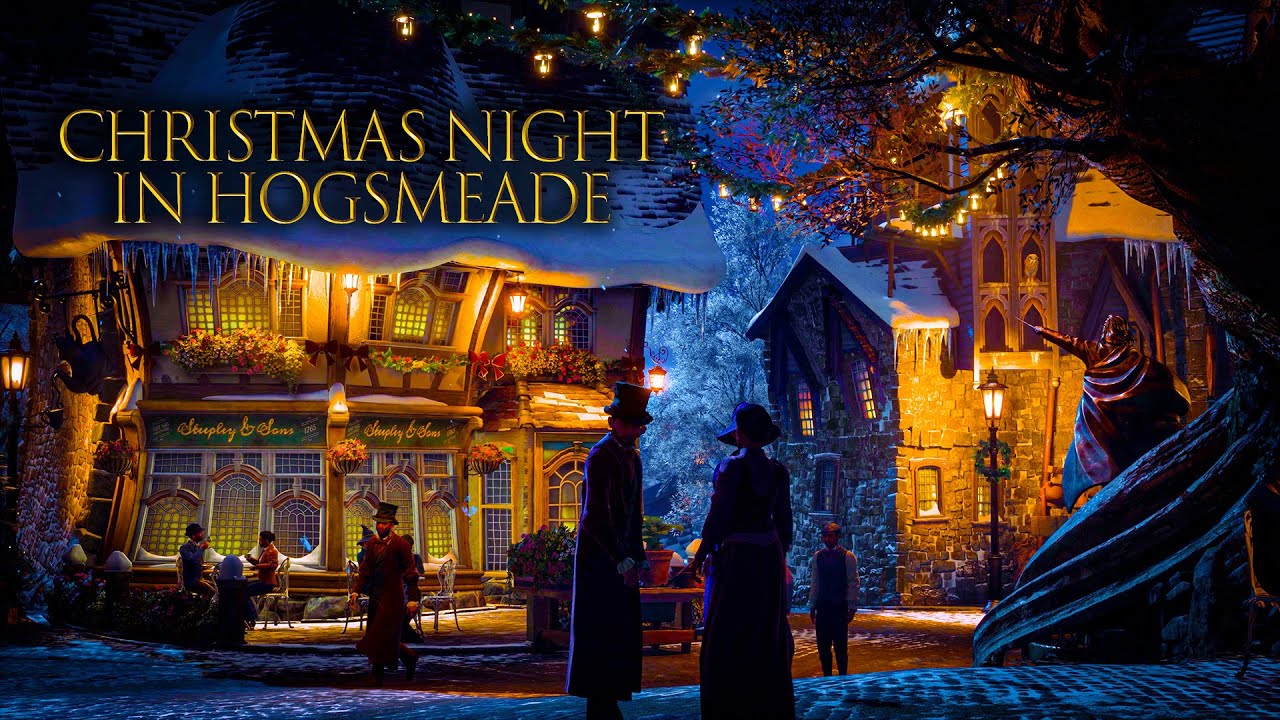 Christmas Night in Hogsmeade ❄️🎄 | Snowy Wizarding Streets & Cozy Holiday Ambience (4K)