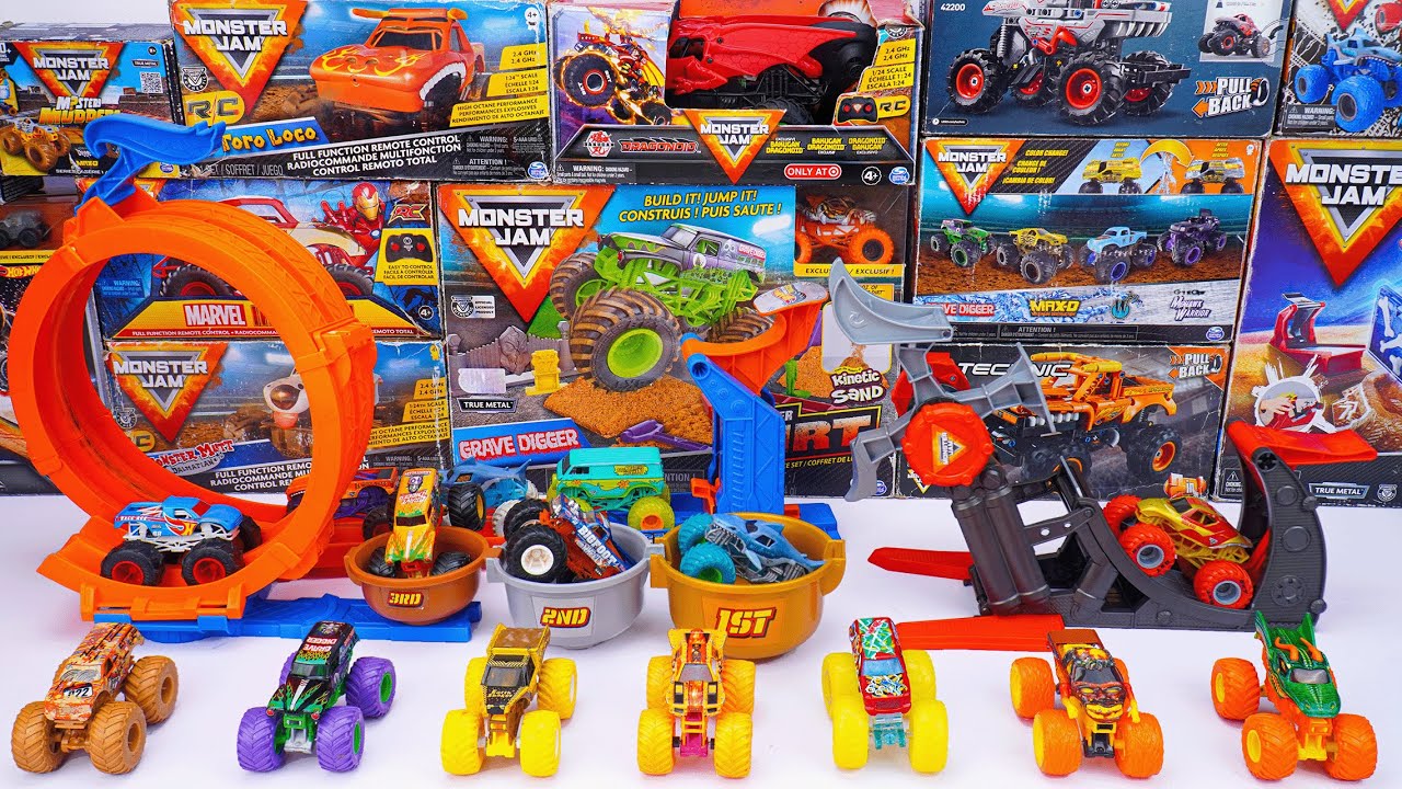 Monster Jam Collection Unboxing Review | Monster Jam Monster Trucks Loop-And-Flip Trophy Challenge