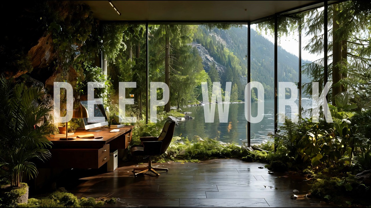 Deep Work Music for Focus & Productivity • Calm Lake Mountain Workspace • 3 Hours