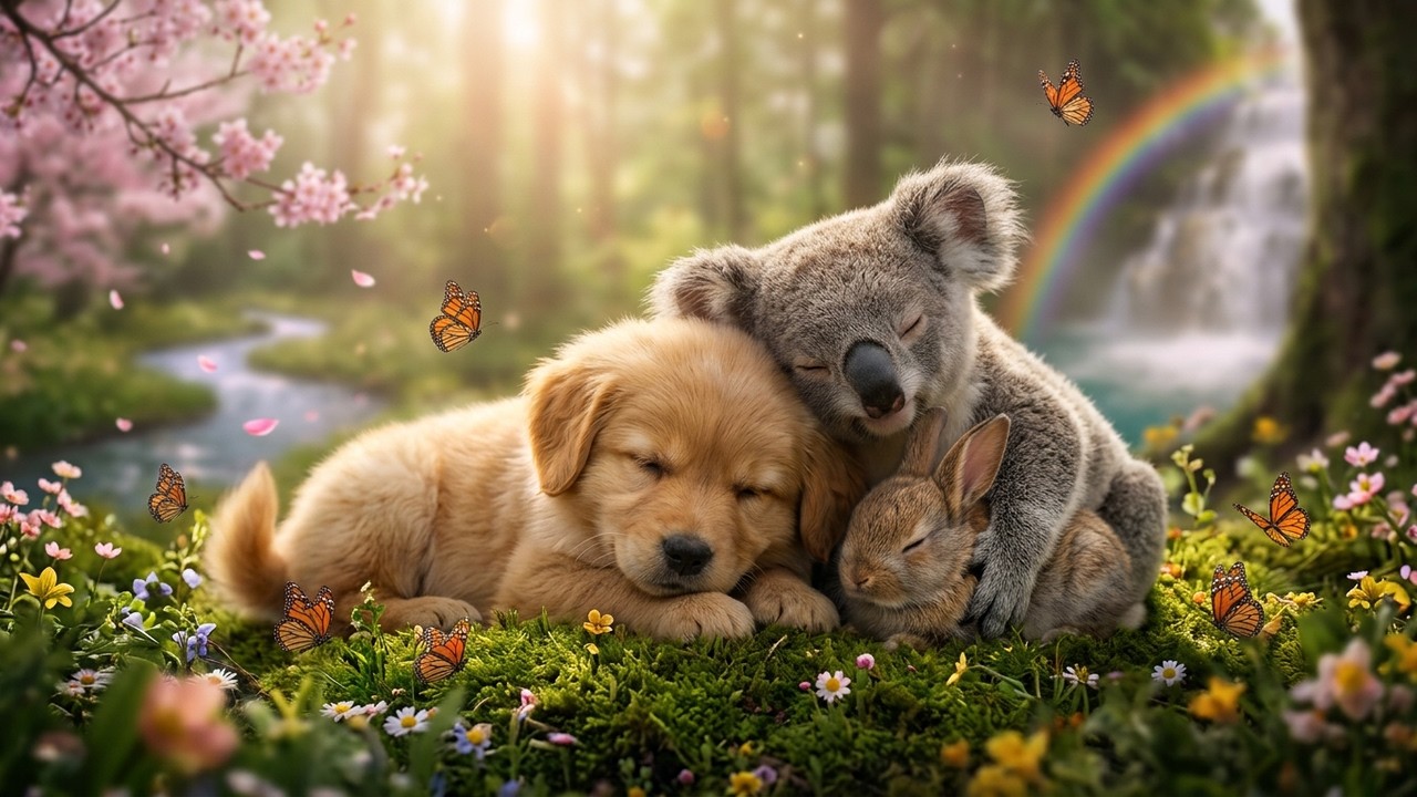 2 Hours Dreamy Cute Animals in Peaceful Nature 🌿Adorable Puppy, Bunny, Koala, Fawn, Kitten, Goat 4K