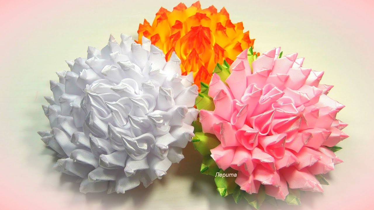Георгин канзаши, новый лепесток из лент 5см  МК / diy satin ribbon flower, kanzashi