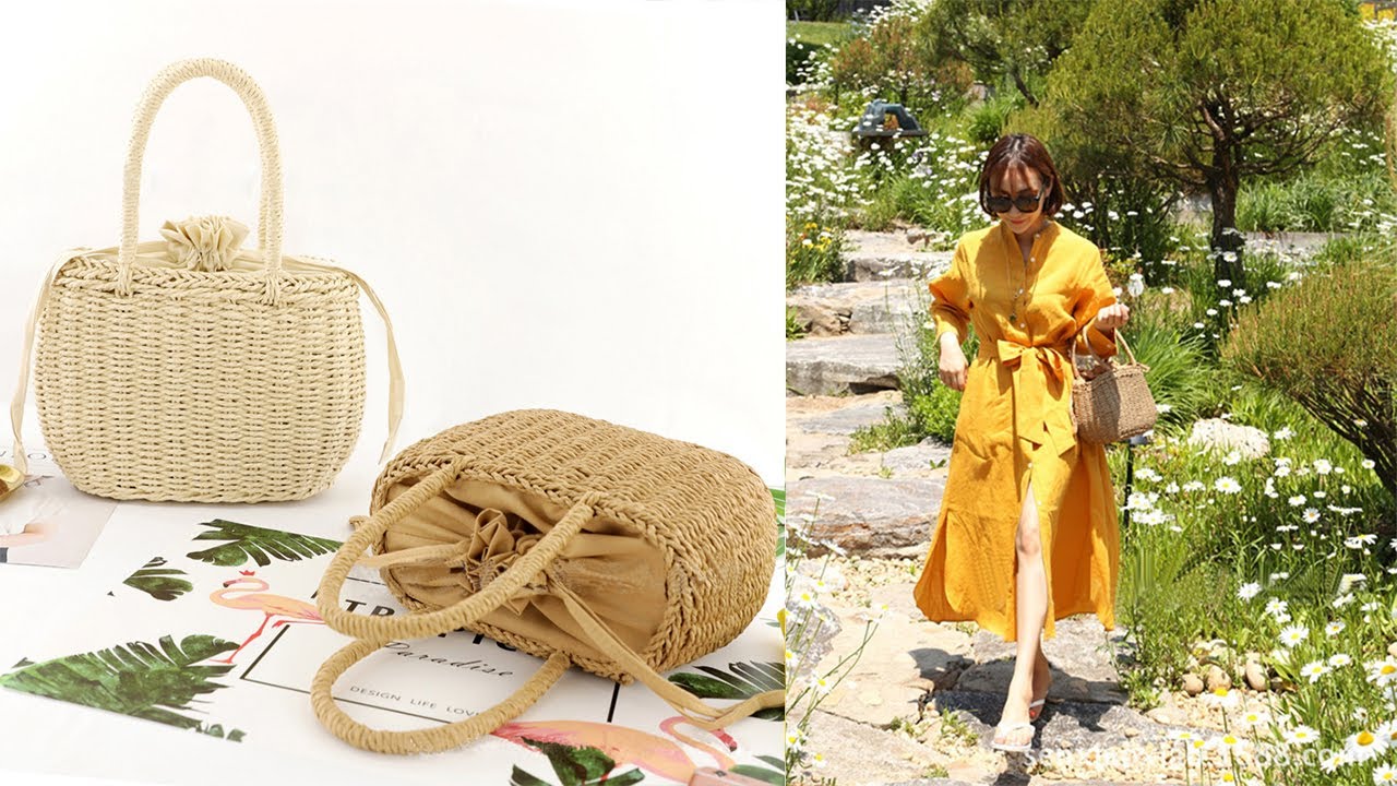 Women Straw Woven Tote Large Beach Handmade Weaving Handbag
