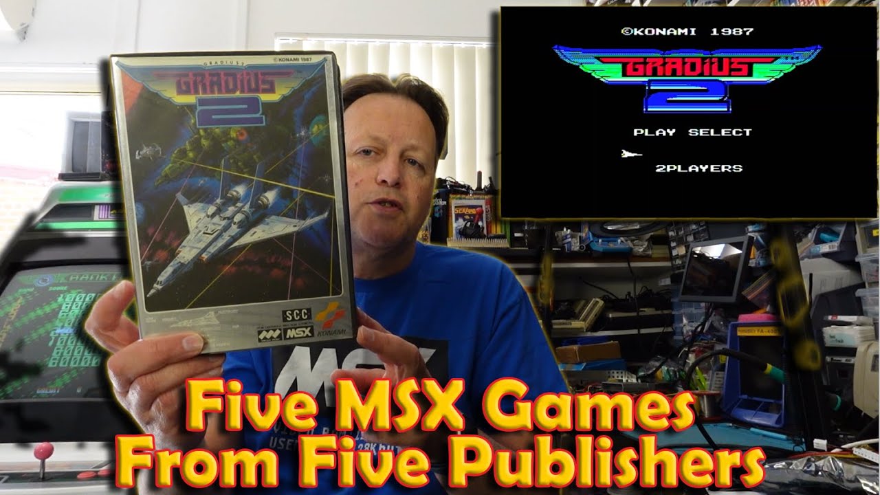 5 игр для MSX от 5 издателей (Galaxian, Handbook of Iga, Senjyo, Gradius II, Crazy Bullet)