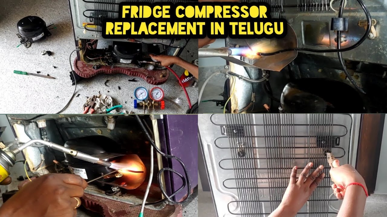 Fridge compressor replacement in telugu || Fridge condenser replacement || fridge gas charging