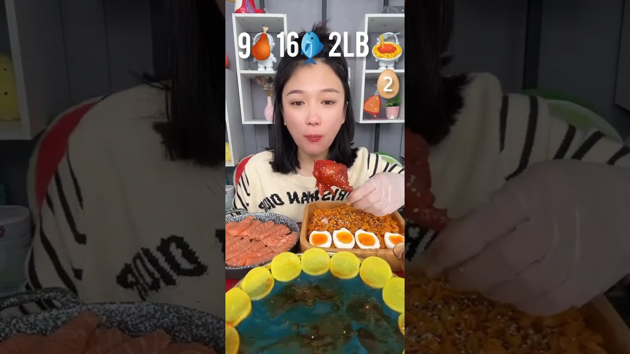 Big Eating Challenge ( 9 chicken drumsticks, 16 fish fillets, 2lb noodles, 2 eggs ) #asmr #food