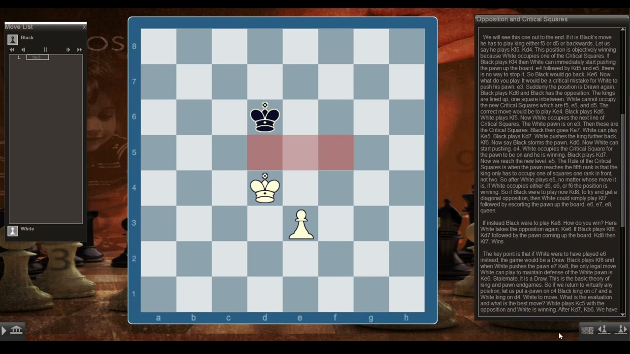 Академия Джоша Вайтцкина — Курс по эндшпилю — Король и пешка 1 (противостояние и критические поля)
