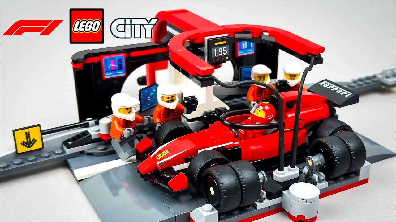 Stop Motion Build | F1 PIT STOP & PIT CREW with FERRARI CAR | LEGO City