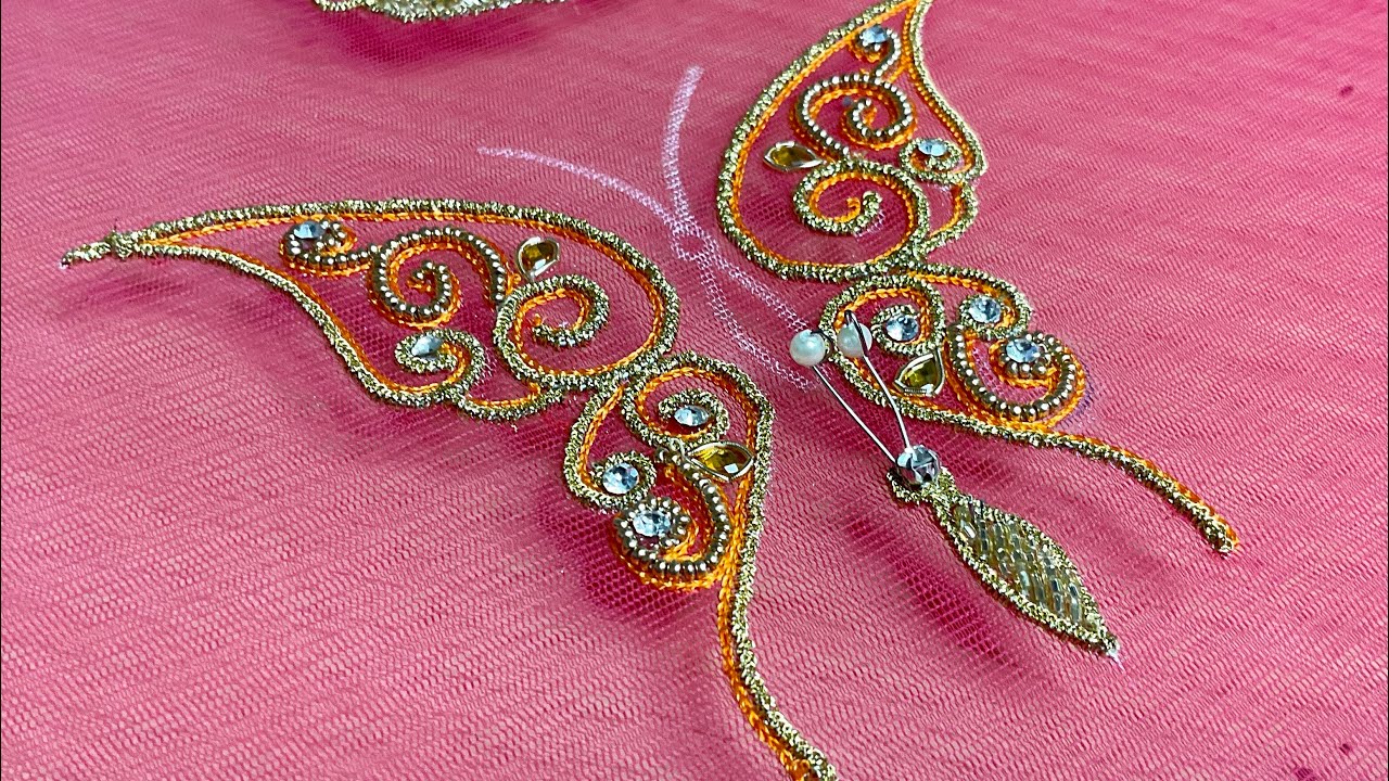 Embroidery with net cloth and metal wire