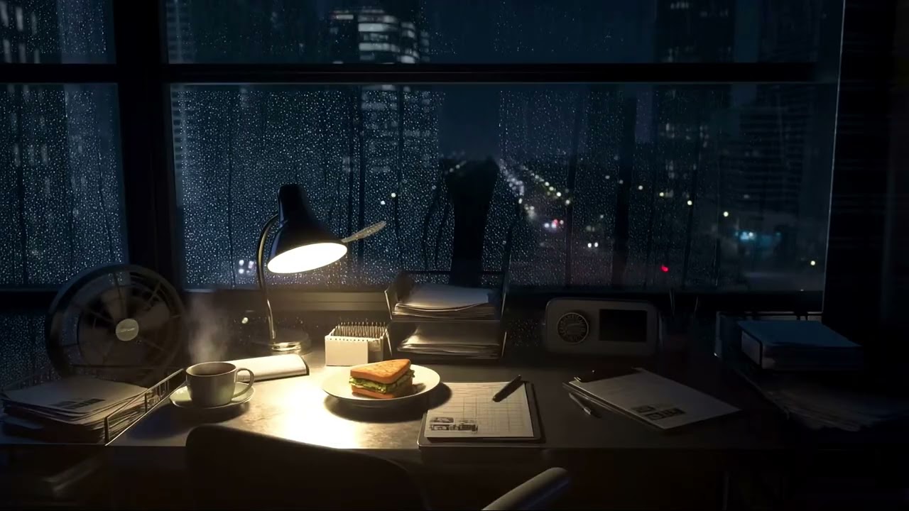 Cozy Office Vibes, Night Raining Ambiance, Sleep Well to Rain Sound & Distant Cars on the Wet Roads