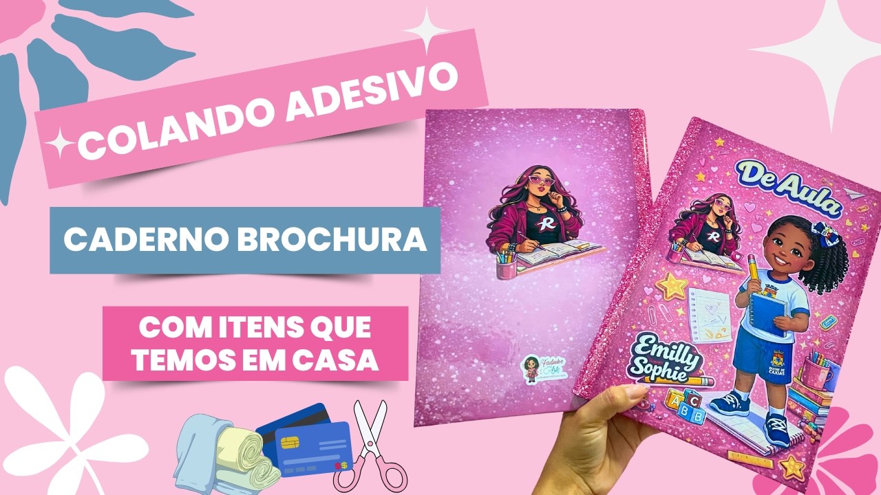 Como colar adesivo no caderno brochura com itens que tenho em casa fácil #cadernobrochura