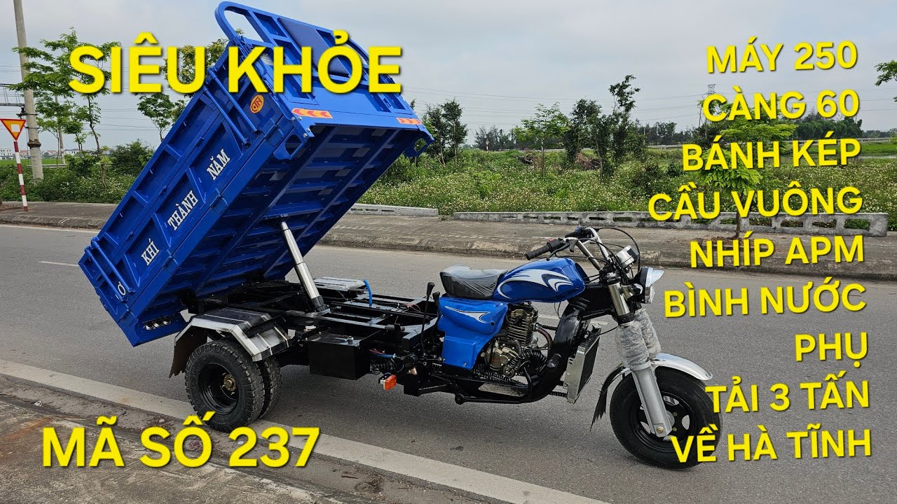 Mẫu xe ba bánh máy 250,càng 60, bánh kép cực khỏe giao cho bác khách Hà Tĩnh