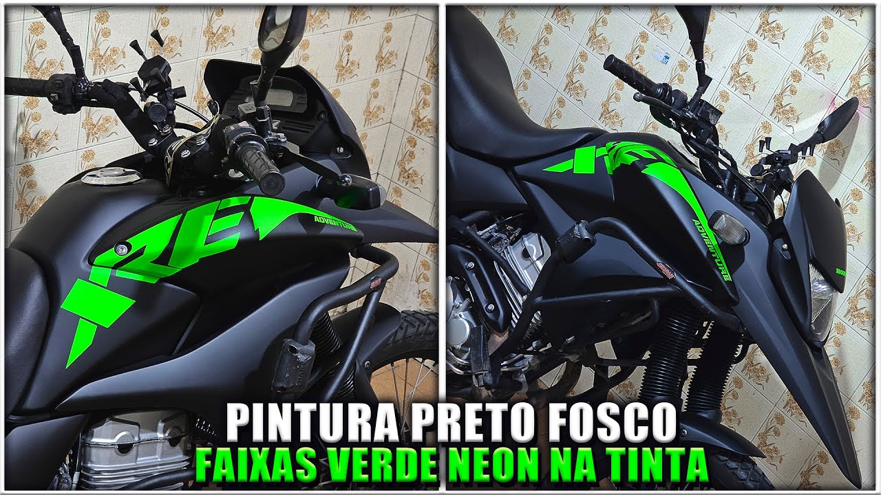 RESTAURAÇÃO XRE 300 PRETO FOSCO COM FAIXAS VERDE NEON NA TINTA