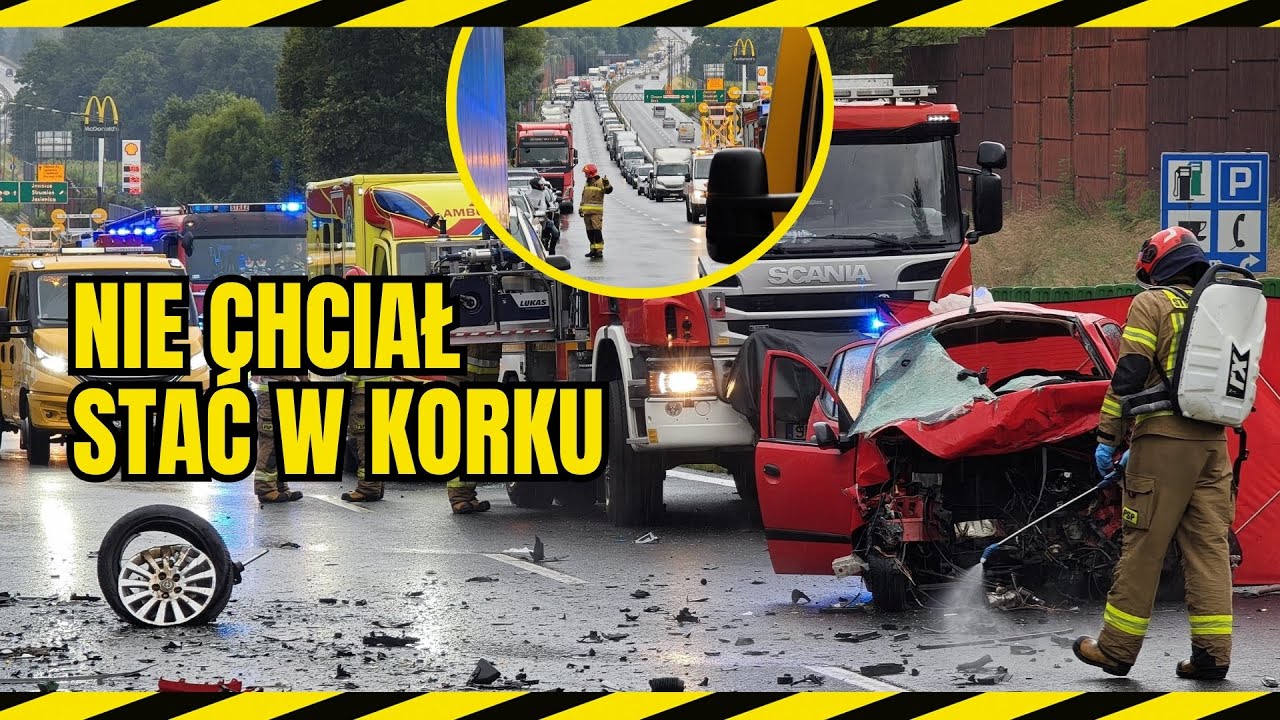 Pojechał pod prąd korytarzem życia po karambolu na S52!