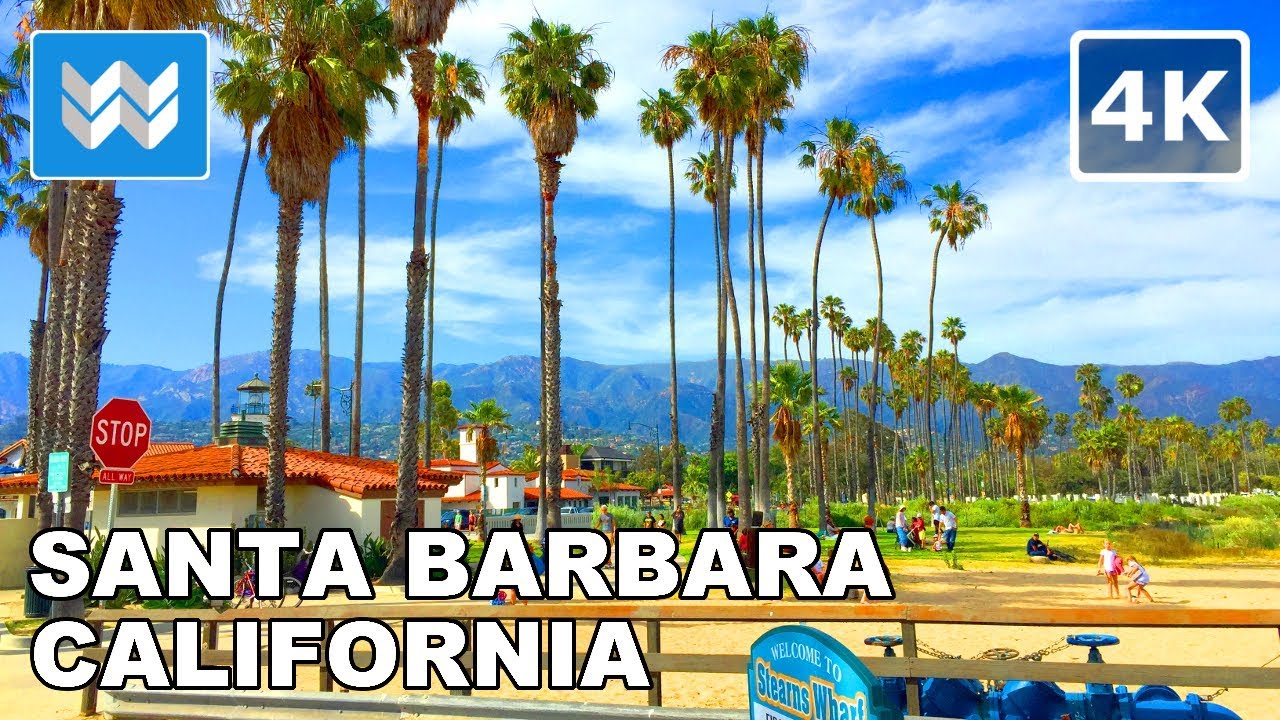 Walking from State St to Stearns Wharf in Downtown Santa Barbara, California | Travel Guide 🎧 【4K】