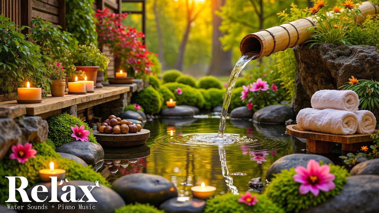 Bamboo Water Sounds + Relaxing Music 🌿 Eliminate Stress, Anxiety and Depression, Heal Mind & Body