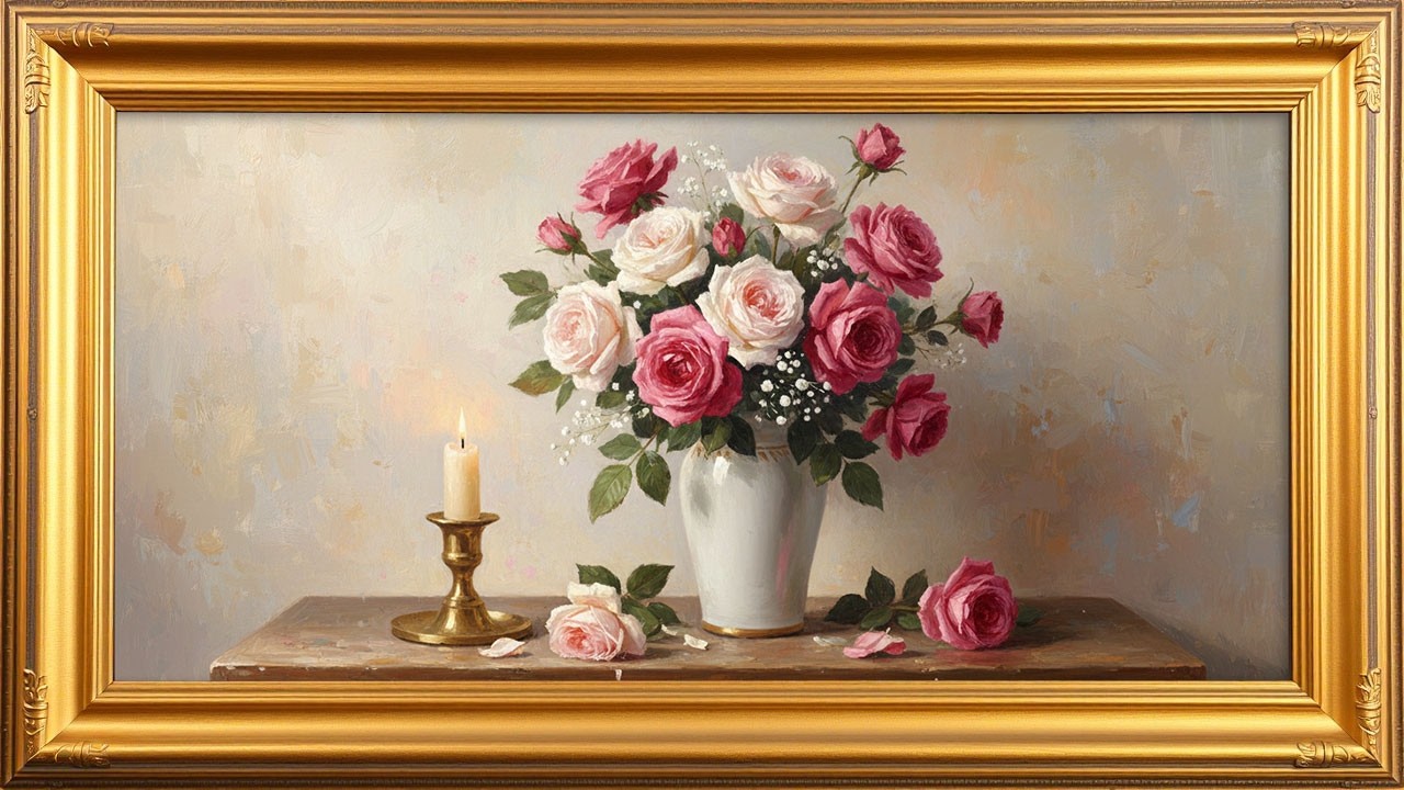 Romantic Roses by the Window 🌸 Vintage Floral Painting | Valentine Frame TV Art