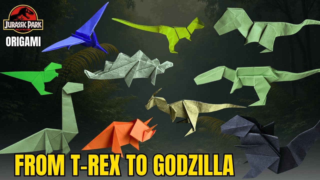 Origami Dinosaurs: T-Rex, Spinosaurus, Velociraptor, Triceratops, Godzilla & More Beasts!
