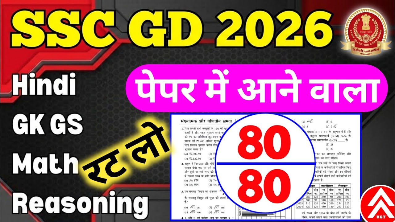 SSC GD 2026 || Hindi+Gk,Gs+Math+Reasoning|| SSC GD Previous year Question||SSC GD Model Paper 01