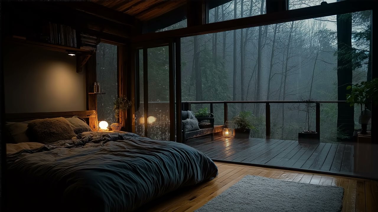 Rain on Window in Cozy Bedroom 🌧️ Soft Reading Light and Cool Rain Sounds for Deep Sleep, Insomnia
