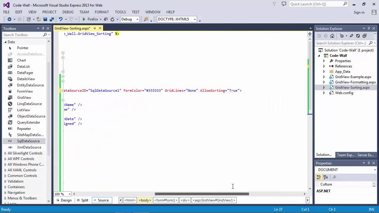 ASP.NET GridView Sorting (SqlDataSource) (C#) Part 5