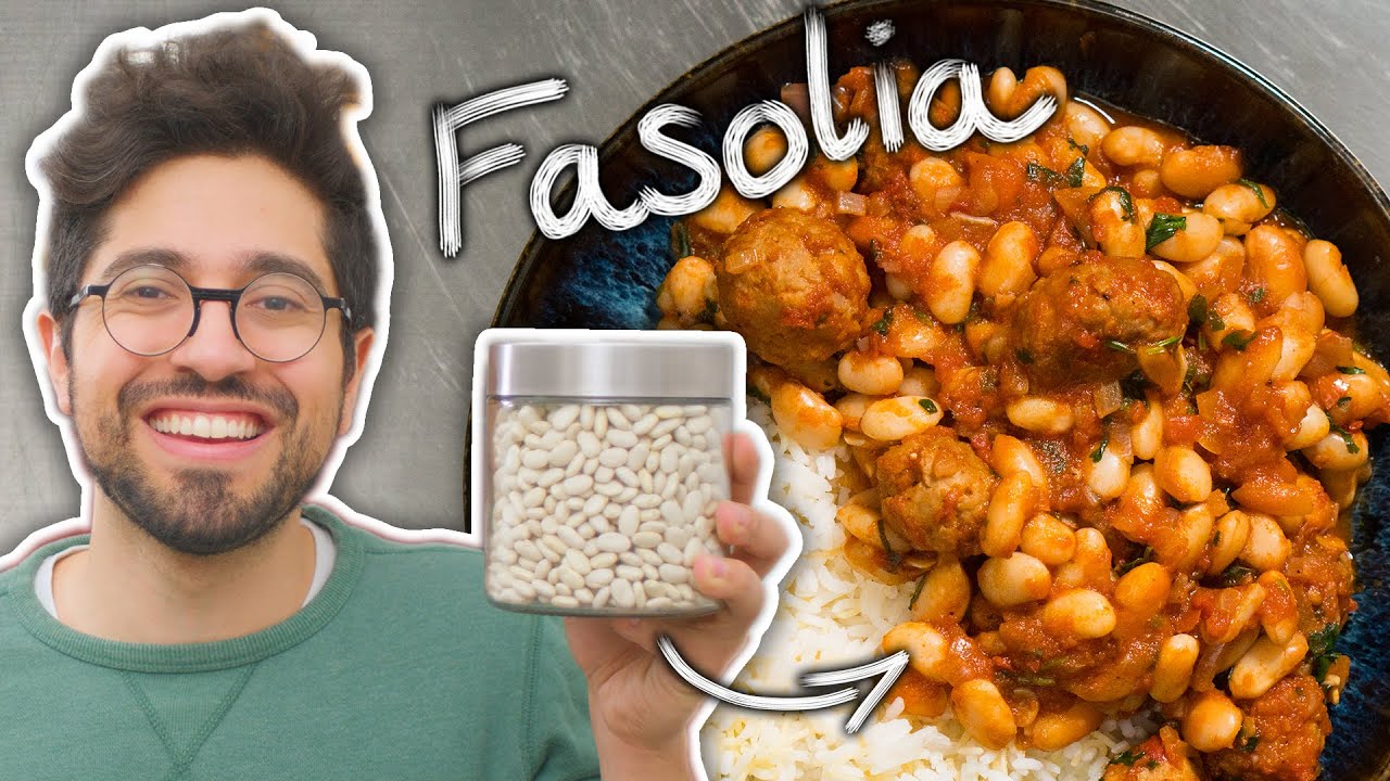 Fasolia Bohneneintopf mit Fleischbällchen & Fadennudel-Reis (Vegan)