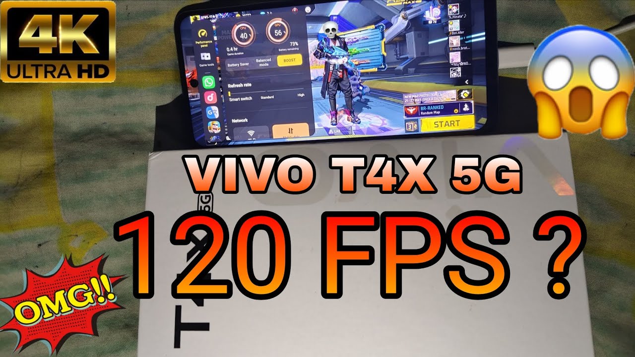 Vivo T4X 5G free fire gaming ⚙️  testing FPS 120+ Vivo T4X 5G free fire Ram 8+8  256Rom ❤️&zwj;🩹 game 