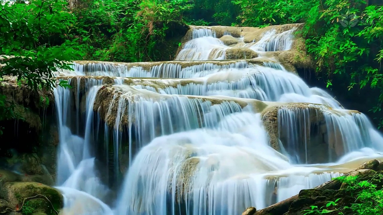 10 Hours of Turquoise Cascading Waterfall 💎 Healing White Noise for Deep Sleep
