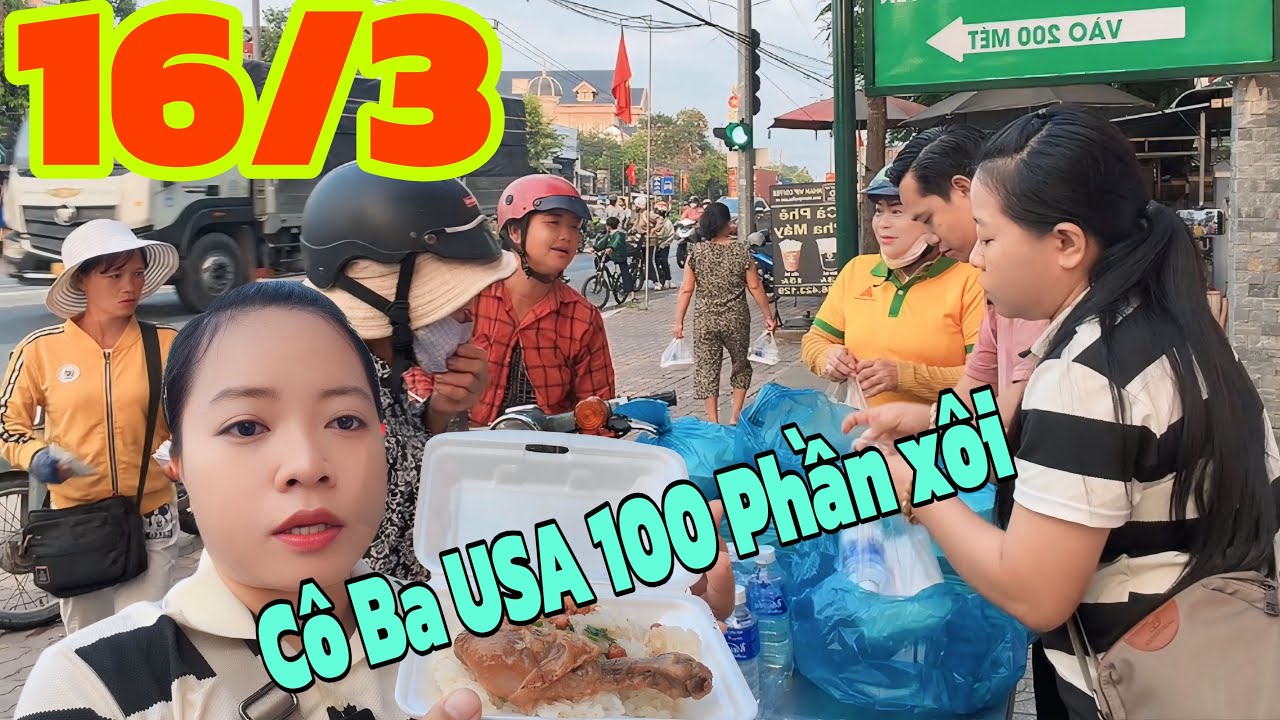 Buổi Sáng Cô Ba USA phát Tâm 100 Phần Xôi Hồi Hướng Cho TiNa Đàm ,chị Chủ Xôi 100 Chai Nước Suối