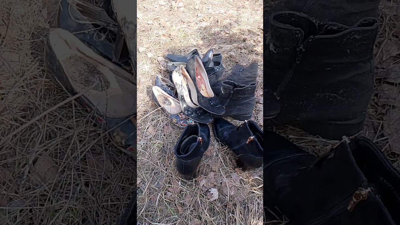 Old shoes and ankle boots for burning 