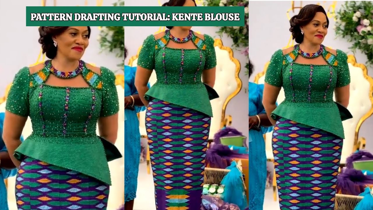 HOW TO CUT A BUSTIER KENTE BLOUSE WITH YOKE, ASYMMETRIC PEPLUM |LET US DRAFT 