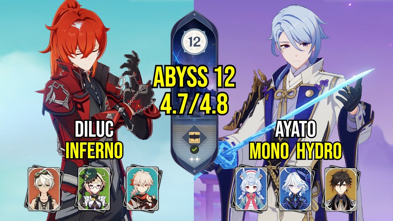 C6 Diluc - Emilie Inferno & C1 Ayato Mono Hydro | Spiral Abyss Version 4.8 - 4.7 | Genshin Impact
