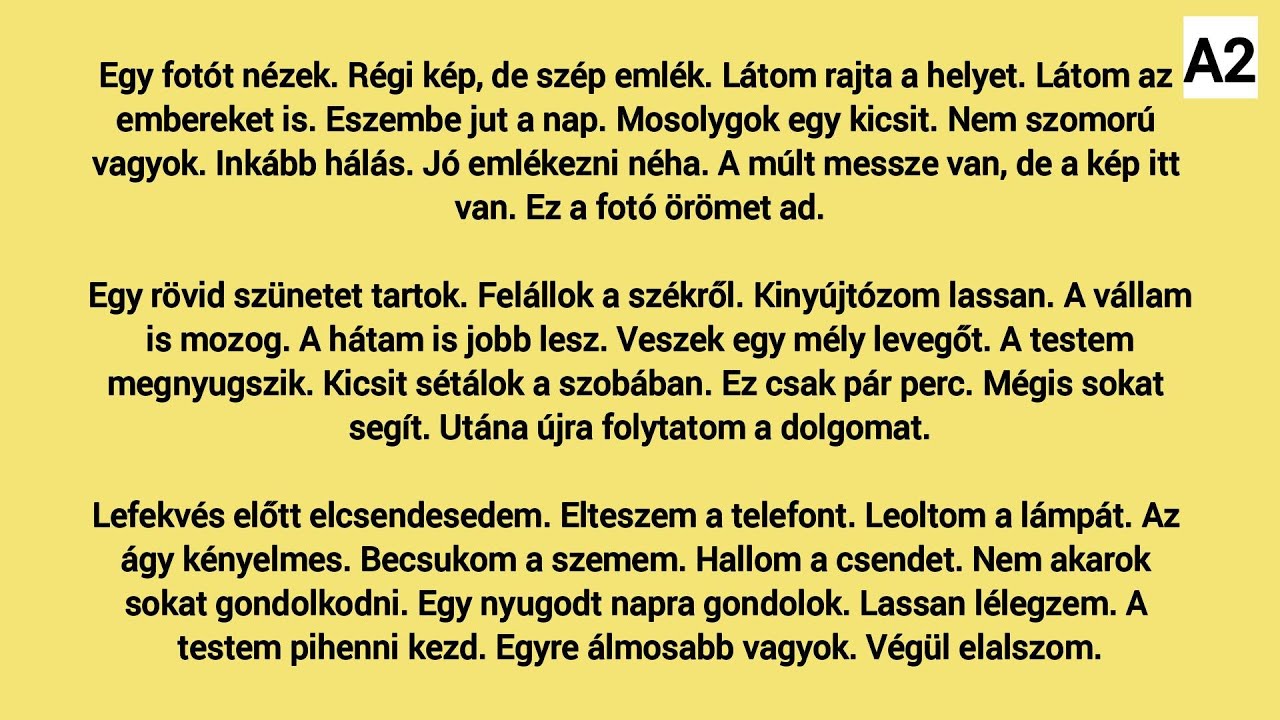 Slow Reading in Hungarian A2 / (HU/EN subtitles)  -  Egy fotót nézek.