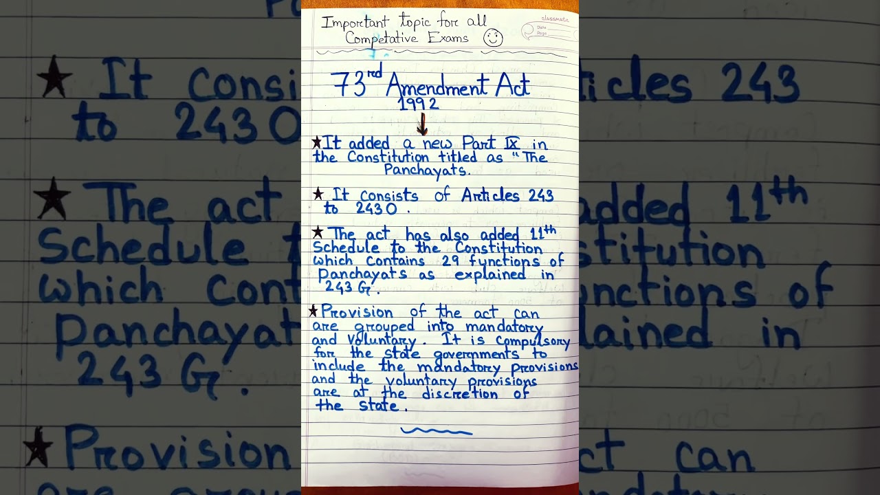 73rd Amendment Act 1992🔥important topic for all #competative_exam #civilservices #viral 🔔