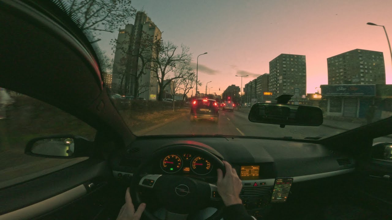 Sunset drive at Budapest outskirts | Opel Astra H GTC POV panoramic drive | binaural audio