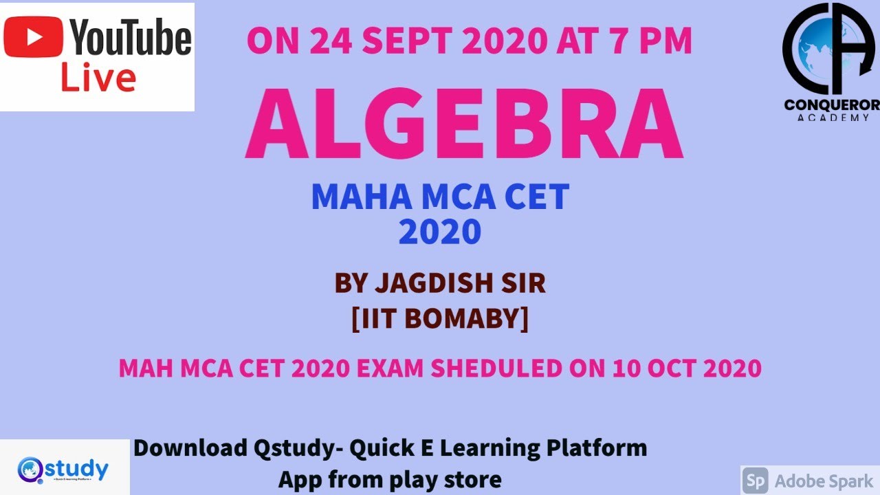 ALGEBRA -MAH MCA CET 2020 BY JAGDISH SIR ( IIT BOMBAY)