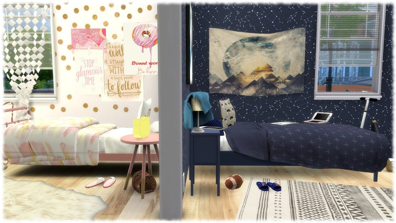 The Sims 4: Speed Build // OPPOSITES TWIN ROOMS GIRLY VS SPORTY